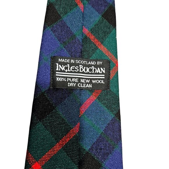 Ingles Buchan Tartan Tie 100% Pure New Wool Made In Scotland Green Blue Plaid‎ - Picture 5 of 6
